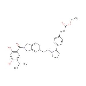 (E)-ethyl 3-(4-(1-(2-(2-(2,4-dihydroxy-5-isopropylbenzoyl)isoindolin-5-yl)ethyl)pyrrolidin-2-yl)phenyl)acrylate