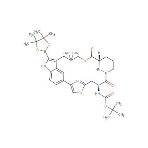 tert-Butyl ((63S,4S)-10,10-dimethyl-5,7-dioxo-12-(4,4,5,5-tetramethyl-1,3,2-dioxaborolan-2-yl)-61,62,63,64,65,66-hexahydro-11H-8-oxa-2(4,2)-thiazola-1(5,3)-indola-6(1,3)-pyridazinacycloundecaphane-4-yl)carbamate