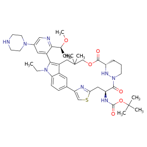 tert-Butyl N-[(14S,18S)-1-ethyl-18,19,20,21-tetrahydro-2-[2-[(1S)-1-methoxyethyl]-5-(1-piperazinyl)-3-pyridinyl]-25,25-dimethyl-15,22-dioxo-17H-5,3-([4,2]-endo-thiazolopropano[1,3]-endo-pyridazinomethanoxypropano)-1H-indol-14-yl]carbamate