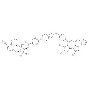 N-((1r,3r)-3-(4-cyano-3-methoxyphenoxy)-2,2,4,4-tetramethylcyclobutyl)-2-(2-(4-((R)-2,3,9-trimethyl-6-(oxazol-2-ylmethyl)-6H-thieno[3,2-f][1,2,4]triazolo[4,3-a][1,4]diazepin-4-yl)phenoxy)-7-azaspiro[3.5]nonan-7-yl)pyrimidine-5-carboxamide