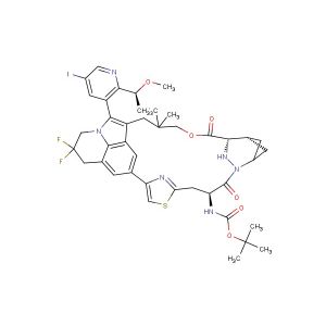 tert-butyl ((64S,4S,Z)-15,15-difluoro-12-(5-iodo-2-((S)-1-methoxyethyl)pyridin-3-yl)-10,10-dimethyl-5,7-dioxo-15,16-dihydro-14H-8-oxa-62,63-diaza-2(4,2)-thiazola-1(8,1)-pyrrolo[3,2,1-ij]quinolina-6(2,4)-bicyclo[3.1.1]heptanacycloundecaphane-4-yl)carbamate