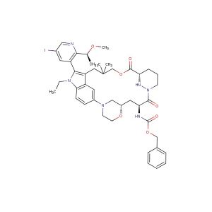 benzyl ((22S,63S,4S)-11-ethyl-12-(5-iodo-2-((S)-1-methoxyethyl)pyridin-3-yl)-10,10-dimethyl-5,7-dioxo-61,62,63,64,65,66-hexahydro-11H-8-oxa-2(4,2)-morpholina-1(5,3)-indola-6(1,3)-pyridazinacycloundecaphane-4-yl)carbamate
