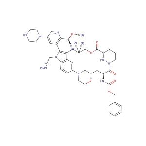 benzyl ((22S,63S,4S)-11-(2,2,2-trifluoroethyl)-12-(2-((S)-1-methoxyethyl)-5-(piperazin-1-yl)pyridin-3-yl)-10,10-dimethyl-5,7-dioxo-61,62,63,64,65,66-hexahydro-11H-8-oxa-2(4,2)-morpholina-1(5,3)-indola-6(1,3)-pyridazinacycloundecaphane-4-yl)carbamate